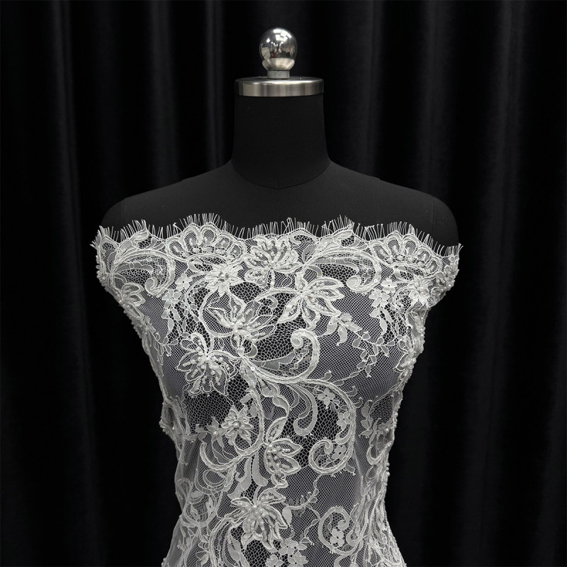 GCWH019902-07 | Beaded & Sequined Transitioning Cord Lace | 3D Embossed Luxury Bridal Fabric